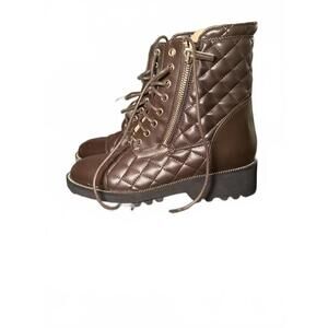 Ron White New Brown Quilted Lace-Up Boots with Side Zipper, size 36.5/US 6